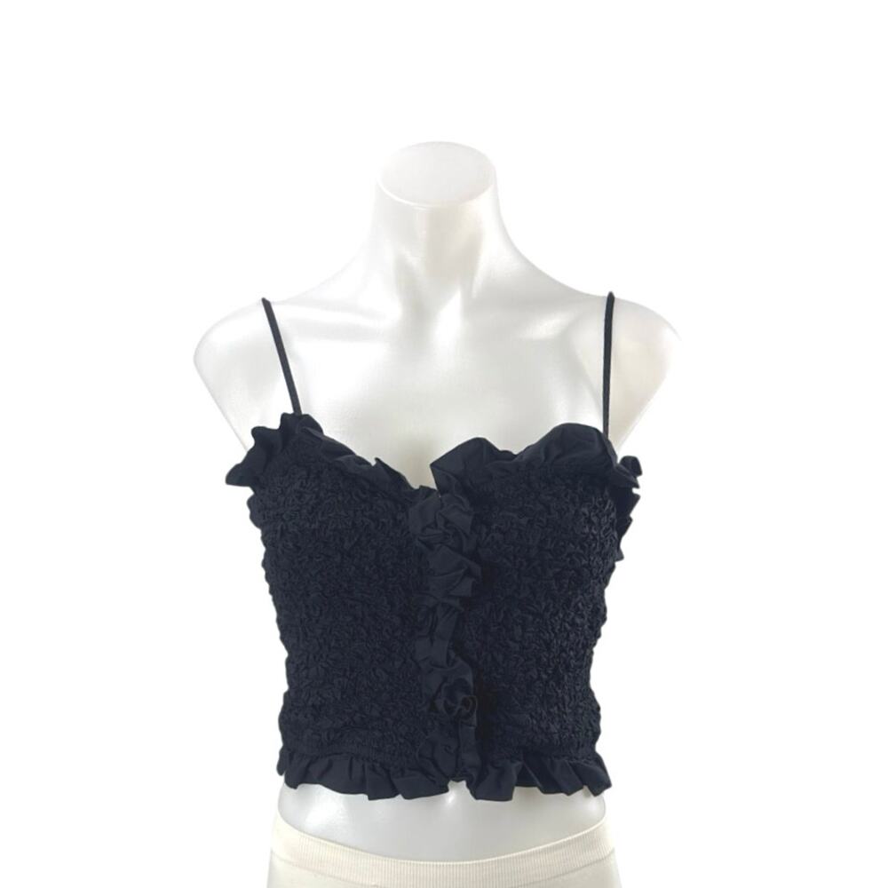 Zara Women's Black Ruffles Smocked Strappy Bustier Corset Crop Cami Tank Top L